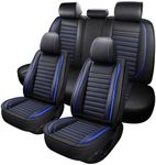 MINGBRON Leather Car Seat Covers, Universal Faux Leather Car Seat Covers 5 Seats, Automotive Seat Covers for Most Sedans SUVs Trucks, Front and Rear Seat Covers,Black Blue