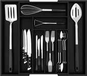 KICHLY Bamboo Kitchen Drawer Organizer - Expandable Utensil Organizer, Adjustable 8 Slots Kitchen Cutlery Organizer for Silverware, Flatware, Knives - Black