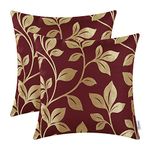 CaliTime Throw Pillow Covers Pack of 2 Cute Growing Leaves Cushion Cases Shells for Couch Sofa Home Decoration 18 X 18 Inches Burgundy/Gold