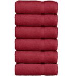 BC BARE COTTON Luxury Hotel & Spa Towel Turkish Bath Sheets Dobby Border (Cranberry, Hand Towels - Set of 6)