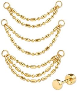 NOKMIT 14K Gold Ear Chain Connector for Helix Cartilage Piercing