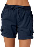 Dokotoo Cotton Shorts for Women Trendy Long Comfy Cargo Women's Shorts Bermuda 2024 Casual Summer High Waisted Womens Shorts Clothes Clothing Resort Wear Vacation Outfits Women Blue