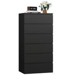 FOREHILL Chest of Drawers with 6 Drawers 119cm Tall Storage Cabinet Black Chest of Drawers Dresser Wooden Cupboard for Bedroom Living Room 60x40x119cm