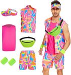 80s Workout Costume, Halloween Cosplay Couples Suit Outfits for Men Women, Swimwear Suit 80s 90s Workout Outfit (Medium, Men), Men, Medium