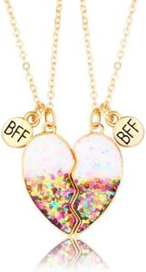 DOYYCA Best Friend Necklace for 2 Magnetic Matching Friendship Necklace Half Heart Pendant BFF Necklaces for Sister (Gold Sequins)