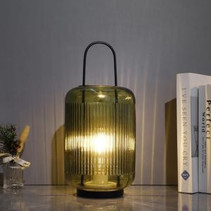 JHY DESIGN Battery Powered Table Lamp 11.5''H Cordless Lamp Battery lamp with Handle Hanging LED Lantern Involve 6H Timer for Indoor Parties Outdoor Wedding Balcony Garden(Amber-Green)