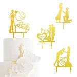 JYNice 4 pieces Mr and Mrs Wedding Cake Toppers Love Bride and Groom Wedding Party Cake Supplies for Funny Engagement Cake Decorations Gold