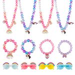 Qpout 12 PCS Little Girls Jewelry Sets, Toddler Jewelry Age 2-4, Kids Jewelry for Girls 4-6, Unicorn Rainbow Necklaces Bracelets and Kids Rainbow Glasses, Kids Girls Party Favors