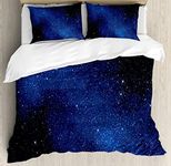 Ambesonne Night Sky Duvet Cover Set, Nebula Galaxy Stars Milky Way in Ombre Colors Outer Space Universe Image, Decorative 3 Piece Bedding Set with 2 Pillow Shams, King Size, Dark Blue