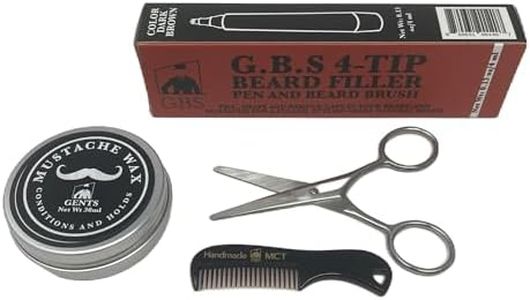 G.B.S Mustache Wax Extra Strong Hold Fragrance Free Inlcudes Handmade Mustache Comb,trimming scissors and Dark Brown Beard Filler Pen