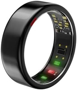 POBOVi Smart Ring - Sleep/Stress/HR Tracker - Size First with Sizing Kit - Up 5-7 Days Battery Life - Using Wireless Charging Case - No APP Subscription - iOS/Android Compatible (Black, Size 8)