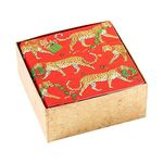 Caspari Christmas Leopards Boxed Paper Cocktail Napkins in Red - 40 Per Box