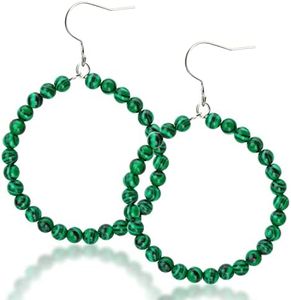 TGNEL Bead Dangle Hoop Titanium Earrings for Women Sensitive Ears, Simulated Malachite Round Beaded Earrings Hoops Handmade Bohemia Summer Beach Earring Jewelry