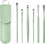 FirstTry Innovative Spring Earwax Cleansing Tool Set | Portable Ear Wax Removal Set | Spoon Ear Picks | 6 Pcs Cleaning Kit for Home and Travel with Leather Storage Bag (Green)