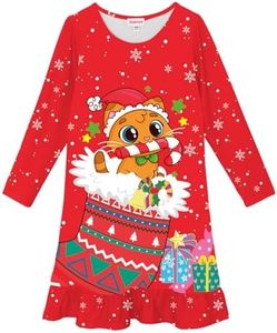 JESKIDS Girls Nightgowns Long Sleeve Helloween Pajamas Dress Cat, 8-9 Years