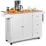 SILKYDRY Kitchen Island with Drop Leaf, Movable Kitchen Carts on Wheels with Storage, Rubber Wood Breakfast Bar Table, Rolling Butcher Block Island with Drawers, Spice Holder, Towel Rack (White)