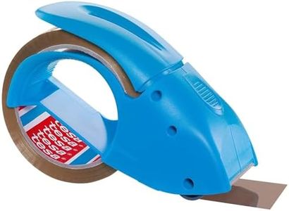 tesa tesapack Hand Dispenser Pack-N-Go - Ergonomic Handheld Blue Packaging Tape Dispenser for Packing Tape, Includes 50 m x 48 mm Tape Roll