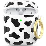 NIUTRENDZ Cute Cow Print Case for AirPods Case Cover IMD Design Hard TPU Shockproof [Front LED Visible] [Wireless Charging] Protective Skin Compatiable with AirPods 2&1 (Black)