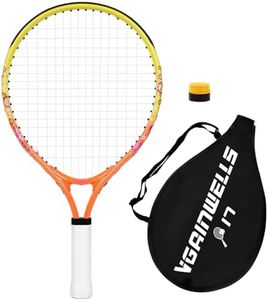 vgainwells 17"-23" Kids Tennis Racket for Aged 2-9, Lightweight and Durable,Including 1 Replacement Grip Tapes and 1 Toddler Tennis Racket（Yellow + Orange）