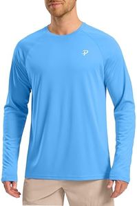 Pudolla Mens Sun Protection Shirts UV SPF T-Shirts UPF 50+ Long Sleeve Rash Guard Fishing Running Quick Dry(Sky Blue L)