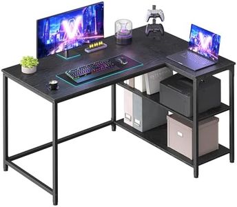 VASAGLE L Shaped Corner Desk, Computer Gaming Desk with Storage, Reversible Height-Adjustable Shelves, for Home Office, 110 x 80 cm, Ebony Black LWD135BE01