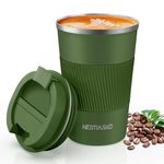 Hestiasko 13 oz Coffee Mug, Double Walled Vacuum Travel Mug, Leakproof Travel Coffee Mug with Lid, 304 Stainless Steel Insulated Coffee Mug for Hot Ice Coffee Cola Milk Tea(380ml, Green）