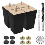 Lomoky 5 inch Black Wood Furniture Legs, Sofa Legs Chair Legs Replacement Furniture Feet for Couch, Chair, Cabinet, Ottoman, Nightstand, 4-Pack