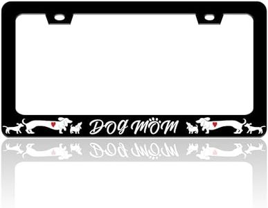 Dog Mom License Plate Frame Cute Animal License Plate Holder for Front and Rear Car Tags Stainless Steel Funny Car Decoration with Screws 6.3 X 12.2 in