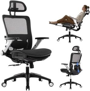 COLAMY Ergonomic Mesh Office Chair with Footrest - High Back Computer Desk Chair with Headrest, 4D Flip-up Armrests, Adjustable Tilt Lock, and Lumbar Support for Ultimate Comfort, Black