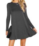 Womens Ladies Long Sleeve Midi Plain Flared A line Skater Swing Dress Jersey Tee, 18, Charcoal