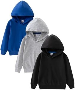 GFQLONG 3 Pack Toddler Lightweight Hoodie Sweatshirt, Kids Boys Girls Sports Long Sleeve Pullover Tops, Blue+ Grey+ Black 2T-3T