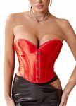 Moessa Women's Satin Corsets Top Lace Up Boned Overbust Corset bustier Lingerie Body Shaper Bustier, Red Short Torso, X-Large