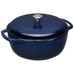 Amazon Basics Enameled Cast Iron Round Dutch Oven with Lid and Dual Handles, Heavy-Duty & Large, 7.3-Quart, Navy