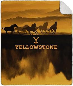 Northwest Yellowstone Silk Touch Sherpa Throw Blanket with Storage Strap Handle, 60" x 70", Wild Horses