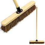 18” Outdoor Yard Broom with Wooden Handle Stiff Bassine Hard Bristle Broom with Durable Support Bracket Garden Brush Heavy Duty Broom for Driveways, Sidewalks, Patios and Deck (PACK OF 1)