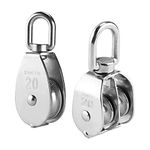 Zasjon 2 Pieces M20 Pulley Block, 304 Stainless Steel Pulley Roller, Single Double Pulley Wheel Roller Pulley System for 1-8mm Ropes, Safe Loading up to 75kg/165lbs