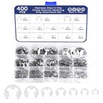 Habwea 400 PCS Circlips E Clips Snap Ring, Stainless Steel External Retaining Ring E-Clips 13 Sizes M1.5-M15 for Shaft Fastener Hardware