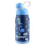 Go24 pexpo Piano 450 ISI Certified Stainless Steel Water Bottle for School Kids - 420ml | 6+ Years Age |Hot & Cold | with Sipper Cap | Double Wall | for Picnic, Outing - Blue Dino Printed