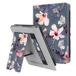 FINTIE Stand Case for 6" Kindle Paperwhite (Fits 10th Generation 2018 and All Paperwhite Generations Prior to 2018) - Premium PU Leather Sleeve Cover with Card Slot and Hand Strap, Blooming Hibiscus