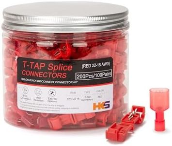 HKS 200PCS/100 Pairs T-TAP Wire Connector Quick Splice Disconnect Red AWG 22-18 - Self-Stripping Electrical Terminals Kit Automotive Crimp Insulated