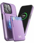 TORU MX PRO for iPhone 15 Pro Slim Hard Wallet Case | Dual Layer Protective Shockproof Cover with Built-in Magnets for MagSafe Compatible | Detachable Sliding Card Holder for 3 Cards - Purple