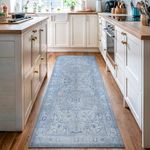 Luria Rugs Easy Care 2'6" x 7' Non-Slip 7 Foot Long Runner Rug for Entryway, Kitchen, Hallway, Bedroom, Bathroom Vintage Farmhouse, Moreno Collection - Silver/Baby Blue