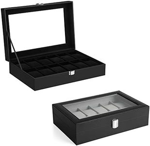 SONGMICS Watch Box Bundle, 12-Slot Watch Case with Glass Lid, Watch Holder with Removable Watch Pillow, Velvet Lining, Metal Clasp, Watch Display, Black UJWB12BK and UJWB012B01
