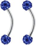 16g Tiny 4mm Crystal Ball Curved Barbell Eyebrow Ring Helix Daith Cartilage Rook Piercing (Blue 2pcs)