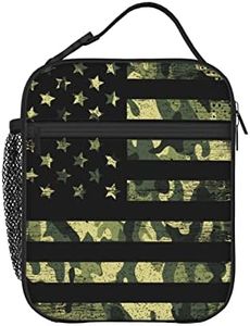 PrelerDIY Camouflage American Flag Lunch Box - Camo Insulated Lunch Bags for Women/Men/Girls/Boys Detachable Handle Lunchbox Meal Tote Bag