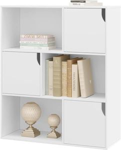 eSituro Libreria Autoportante a 6 Scomparti, Porta Libri con Ante, Scaffale a 3 Ripiani Portaoggetti, Divisorio per Ambienti, Ufficio, Studio, Soggiorno, in Legno, 80x30x96cm, Bianco, SBKC0050