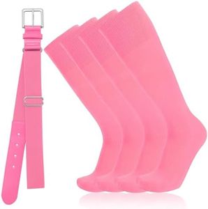 Baseball Socks and Belt Combo for Youth Adult - Softball Sock and Belt for Girls and Boys (Light Pink, 2 Pairs of Socks & 1 Belt)