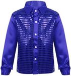 FEESHOW Kids Boys Bluse Sequins Button Down Shirt Disco Hip-hop Jazz Dance Shirt Choir Stage Performance Costume Blue 7-8 Years