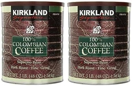 Kirkland Signature Signature Swa 100% Colombian Coffee, Supremo Bean Dark Roast-Fine Grind, 3 Pound (2 Cans)