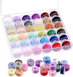 Swpeet 36Pcs 36 Colors Polyester Prewound Bobbins Sewing Set with Bobbin Box, Sewing Thread Bobbins, Pre-Wound Bobbins Compatible with Brother/Babylock/Janome/Elna/Singer Embroidery Machine, Size A